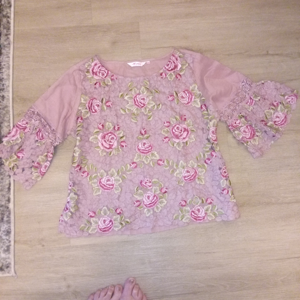 PINK Victor Pink and Green Floral Blouse